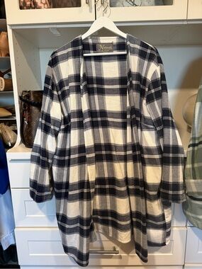Natural Reflections Navy and White Plaid Open Cardigan